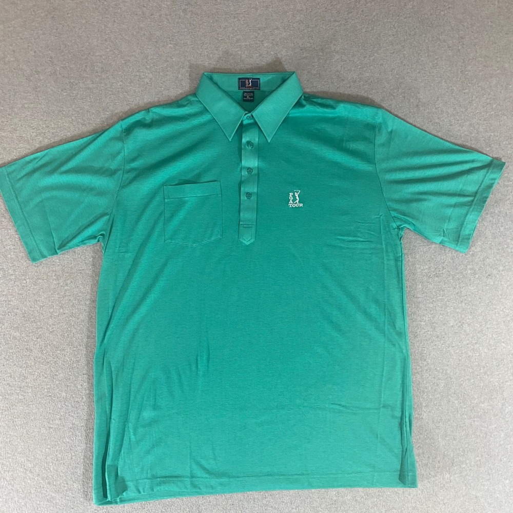 PGA Tour Mens XL Green Short Sleeve Polo Shirt Ram Golf Corp Cotton Blend Pocket